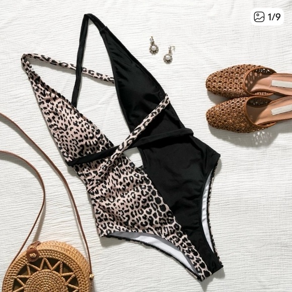 Other - Leopard Print and Black Swimsuit